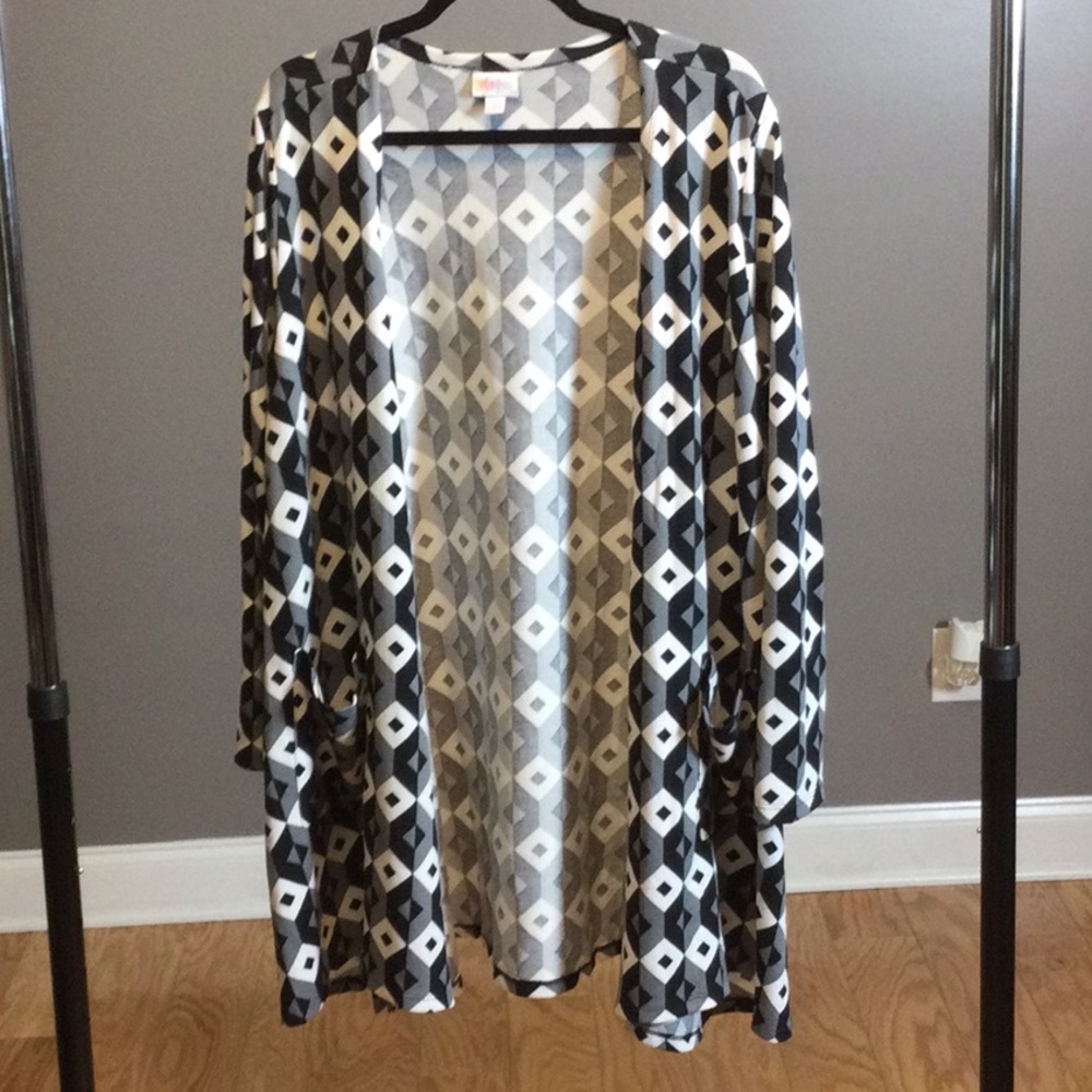 L LuLaRoe Geometric Open Front Cardigan Sweater Jacket - Black & White